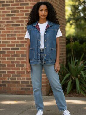 Vintage Buffalo Plaid Jean Trucker Vest 80s Cambridge Dry Goods Large